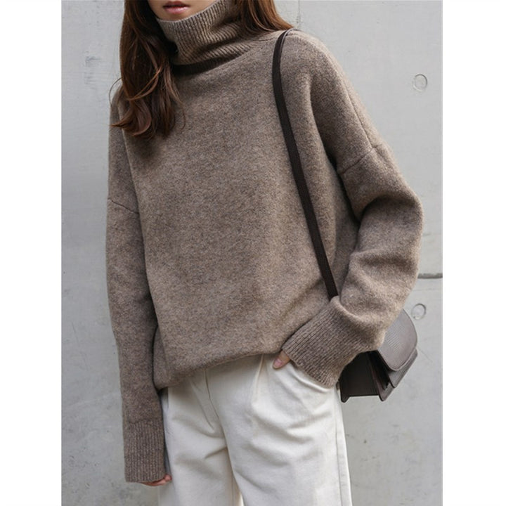 Femme Warm Chunky Strik-Cardigan med Rullekrave Stilla
