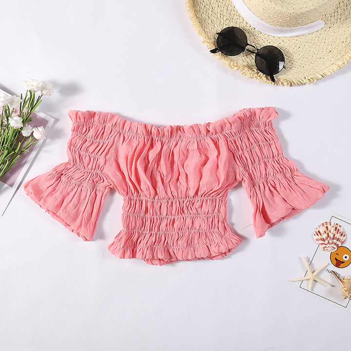 Dame Off-Shoulder Bluse med ruffles detaljer og elastisk bånd Stilla