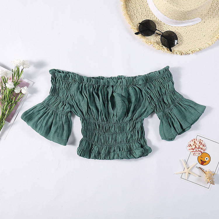 Dame Off-Shoulder Bluse med ruffles detaljer og elastisk bånd Stilla
