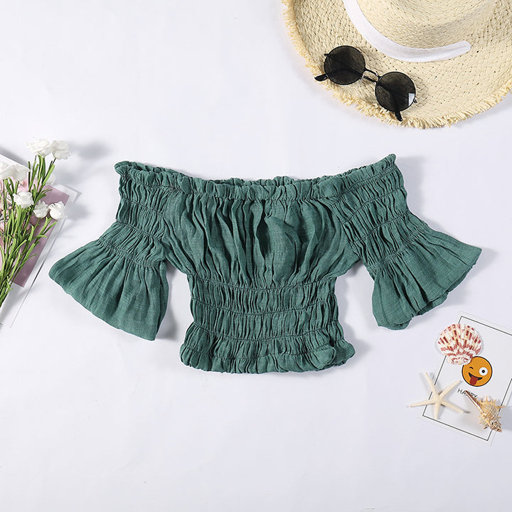 Dame Off-Shoulder Bluse med ruffles detaljer og elastisk bånd Stilla