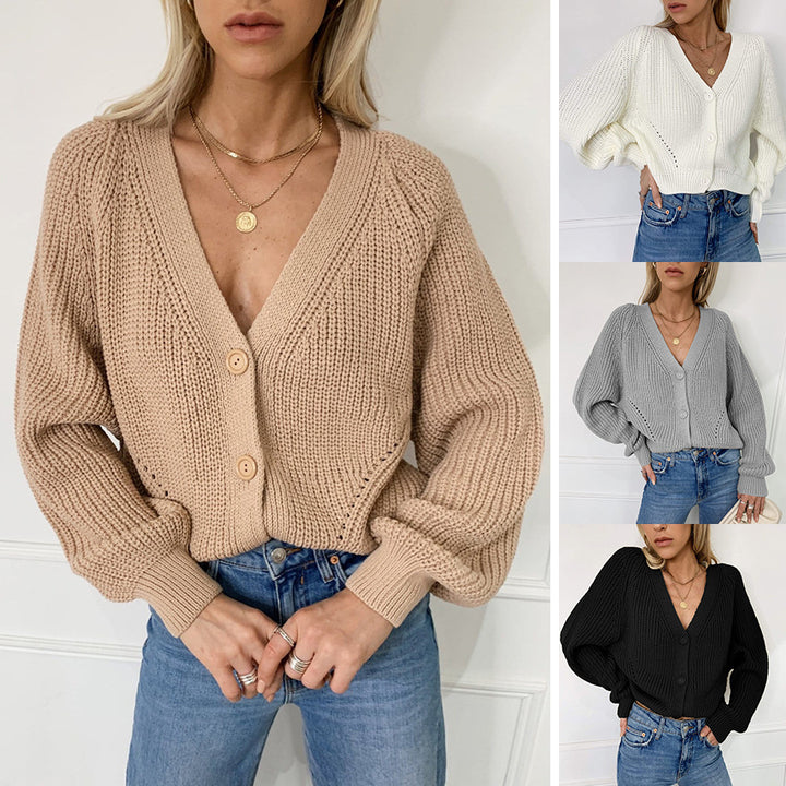 Kvinders cardigan med V-hals og store træknapper Stilla