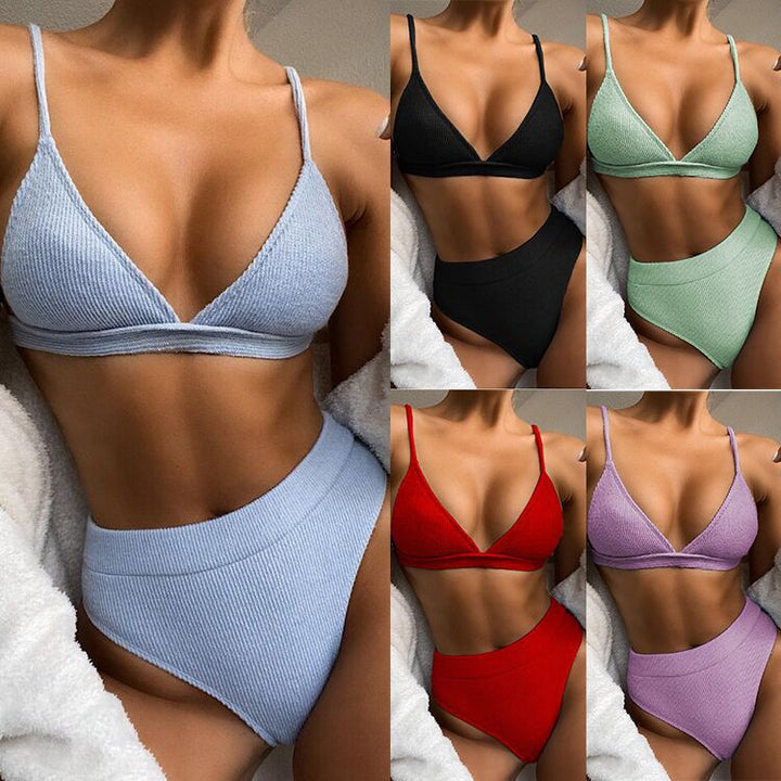 Dame højt skåret bikini-sæt med sømløst design og justerbare stropper Stilla