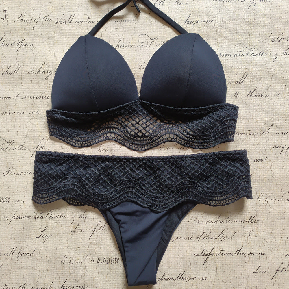 Femme Hæklet Overlay Trekant-Bikini-Sæt Stilla