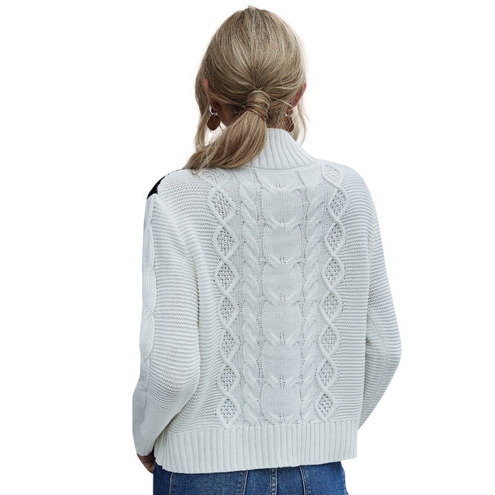 Dame strikpullover med blomstret spidsindsats og moderne fletdesign Stilla