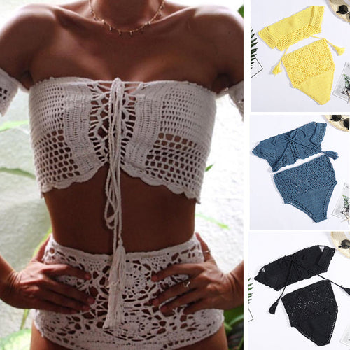 Dame hækle-bikini-sæt med dekorative frynser og trendy top Skovae