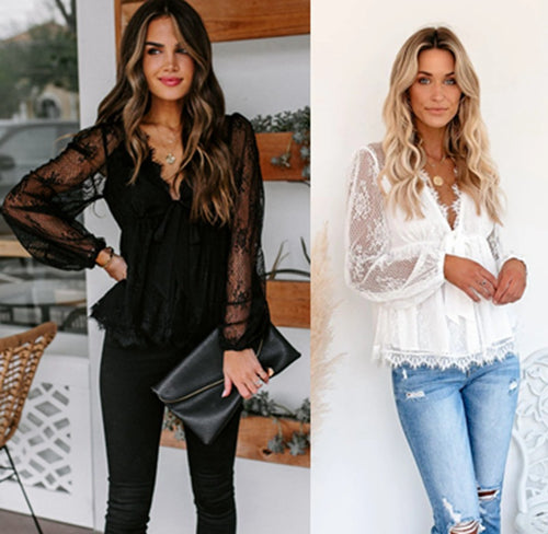 Dame Elegant Spidsbluse med Bindetail Stilla