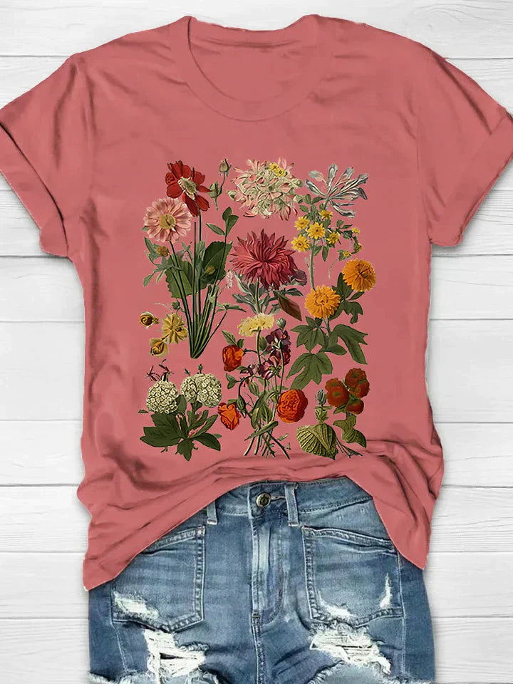 Stilla | Vintage Blomster Print Dame T-shirt