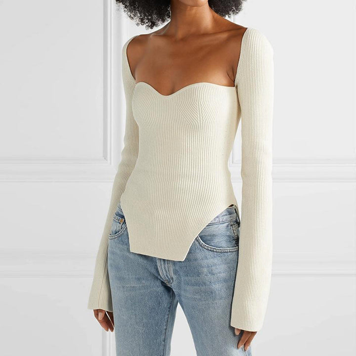Dame Elegant Off-Shoulder-Strikbluse med vidt ærme Stilla