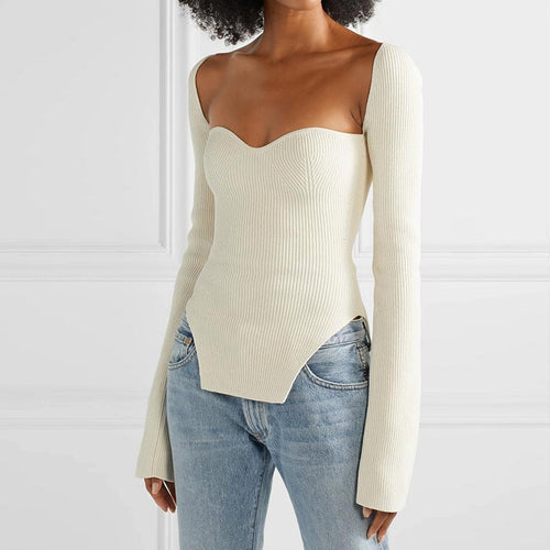 Dame Elegant Off-Shoulder-Strikbluse med vidt ærme Stilla