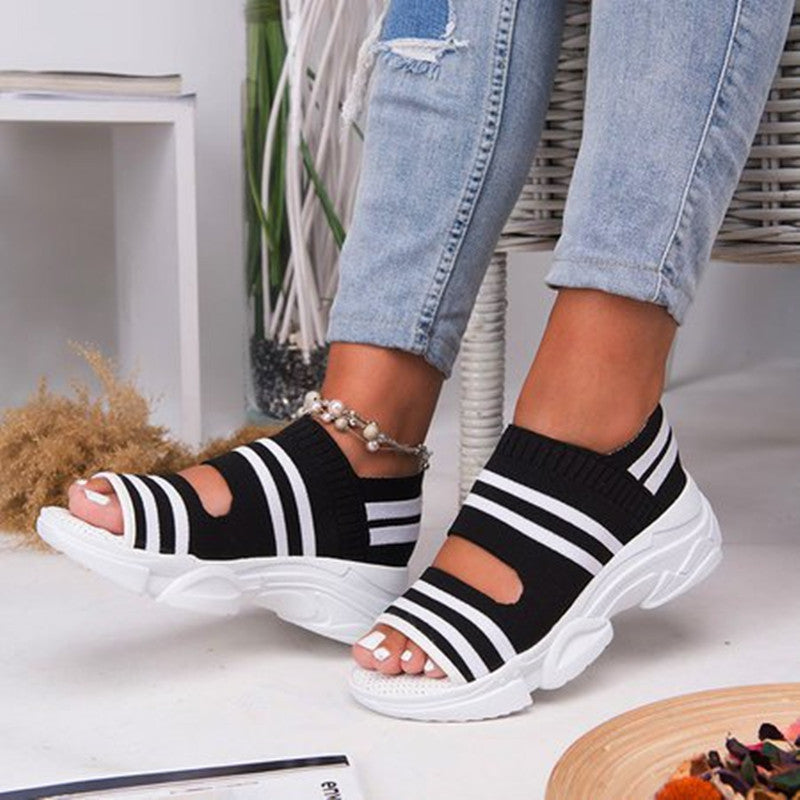 Dame Trendy Sport-Sandaler med elastisk Strik-Ovenflade og skridsikker Såle Stilla