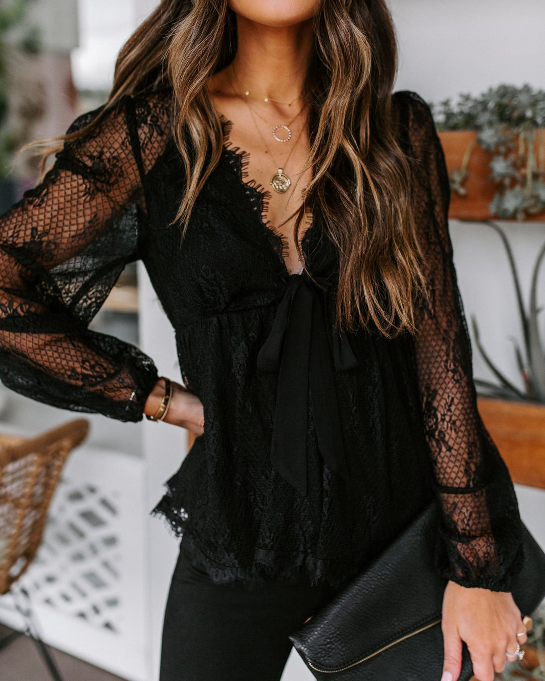 Dame Elegant Spidsbluse med Bindetail Stilla