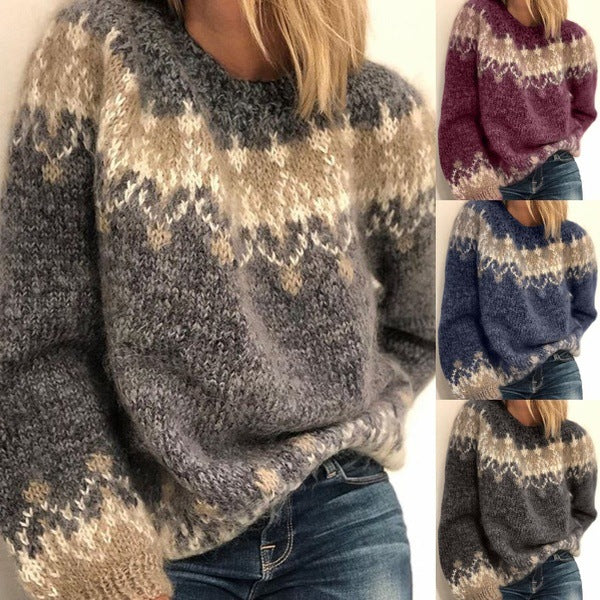 Kvinders hyggelige sweater med geometrisk mønster Stilla