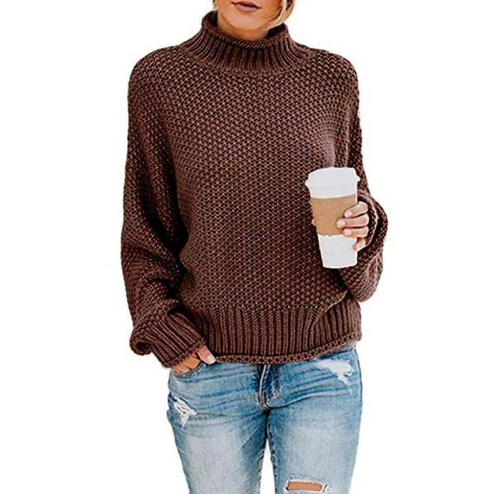 Dame afslappet rullekrave sweater med struktureret strikkemønster Stilla