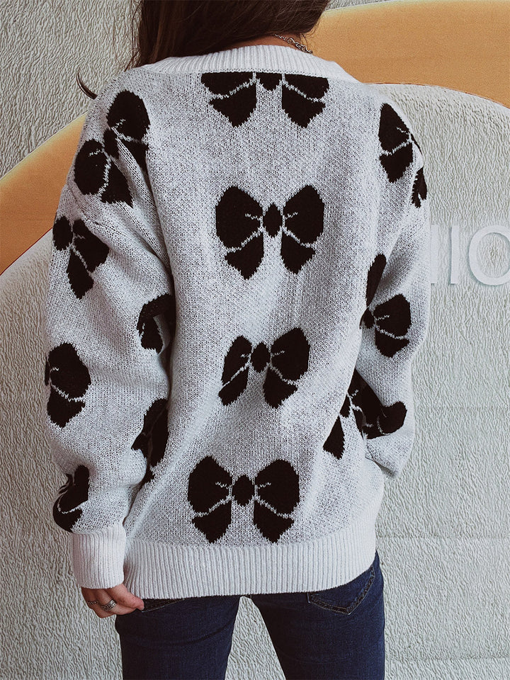 Stilla | Rund hals sweater med skuldredroppet design og sløjfe