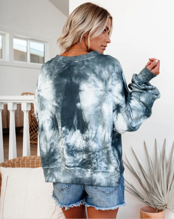 Kvinders oversized sweatshirt i moderne batikdesign med voluminøse ærmer Stilla