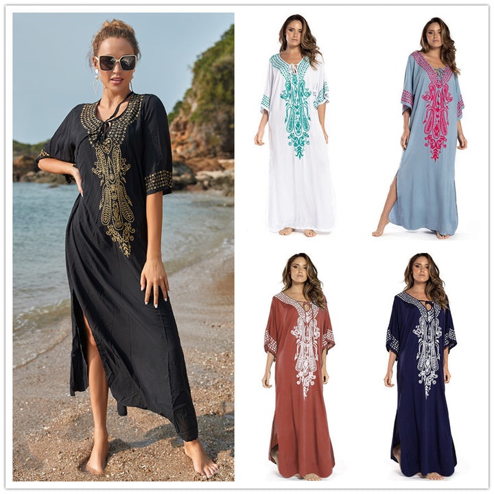 Dame Kaftan med kunstnerisk, detaljeret broderidesign og luftige ærmer Stilla
