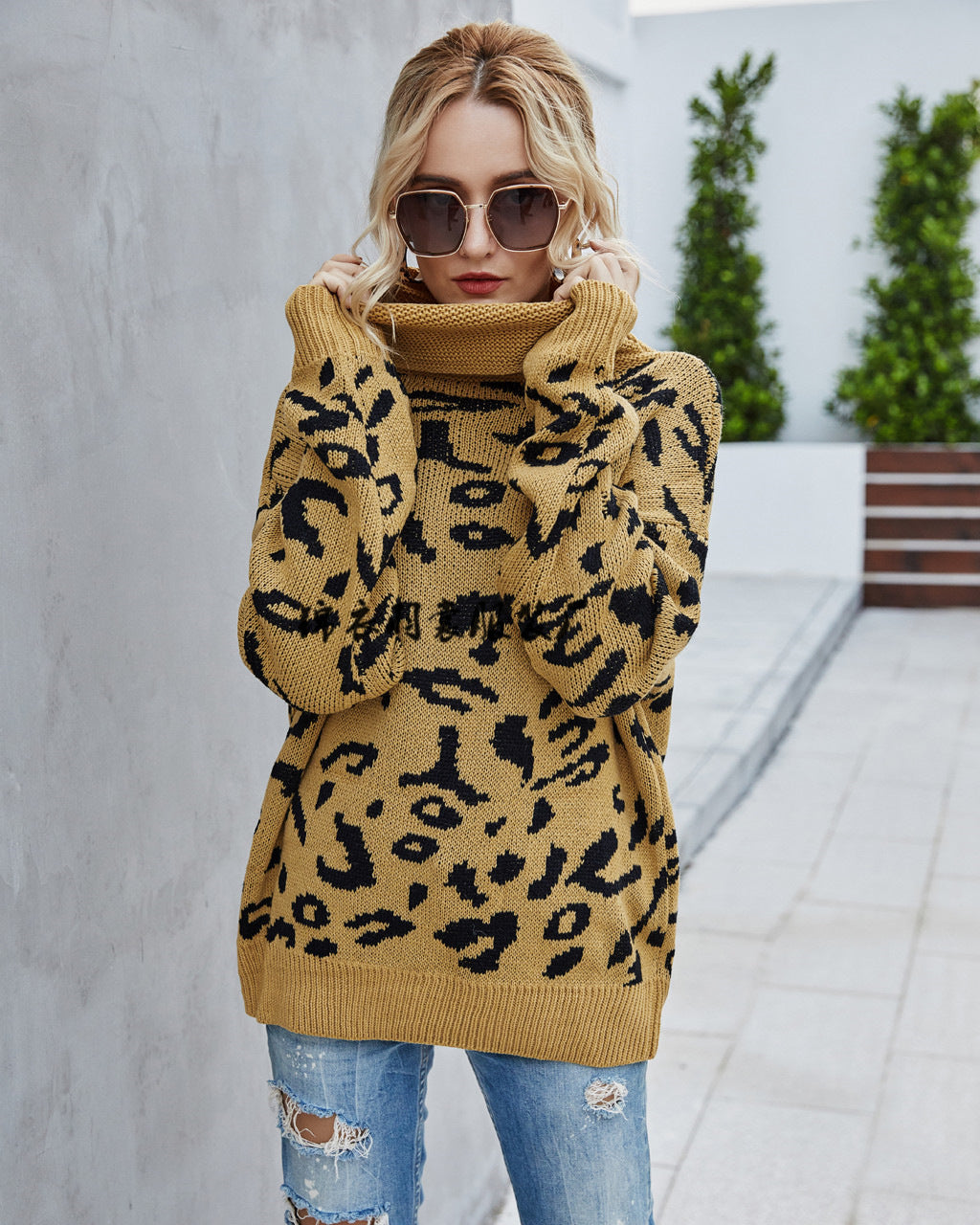 Dame fashion sweater med leopardmønster Stilla