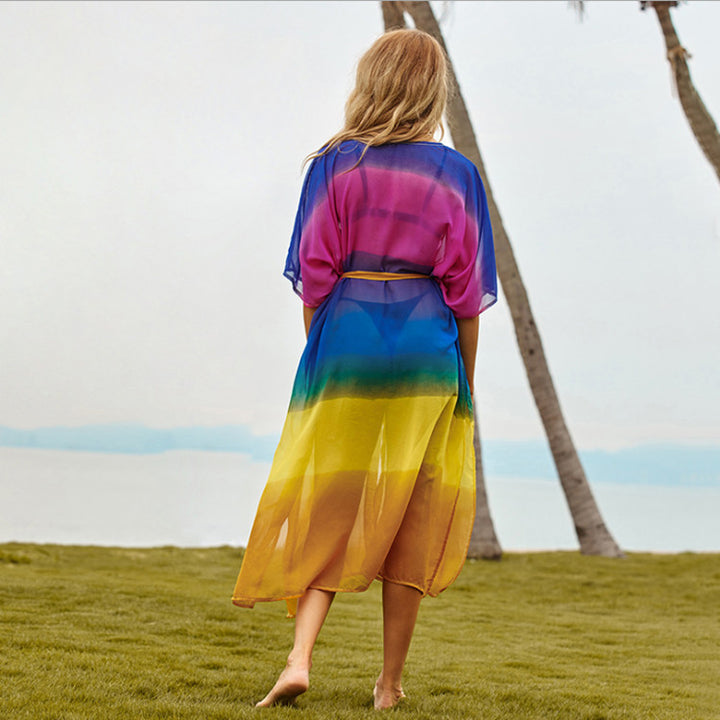 Dame Strandkimono med flydende chiffon og farverig gradient Stilla