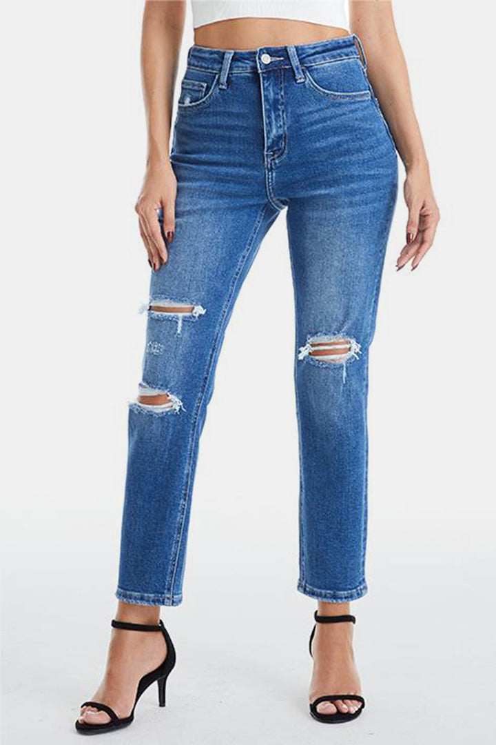 Stilla | Størrelsefulde Distressed Høj Talje Mom Jeans