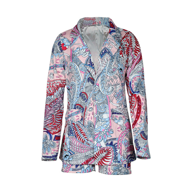 Dame Stilfuldt Blazer-Kjole med blomster mønster og dyb V-udskæring Stilla