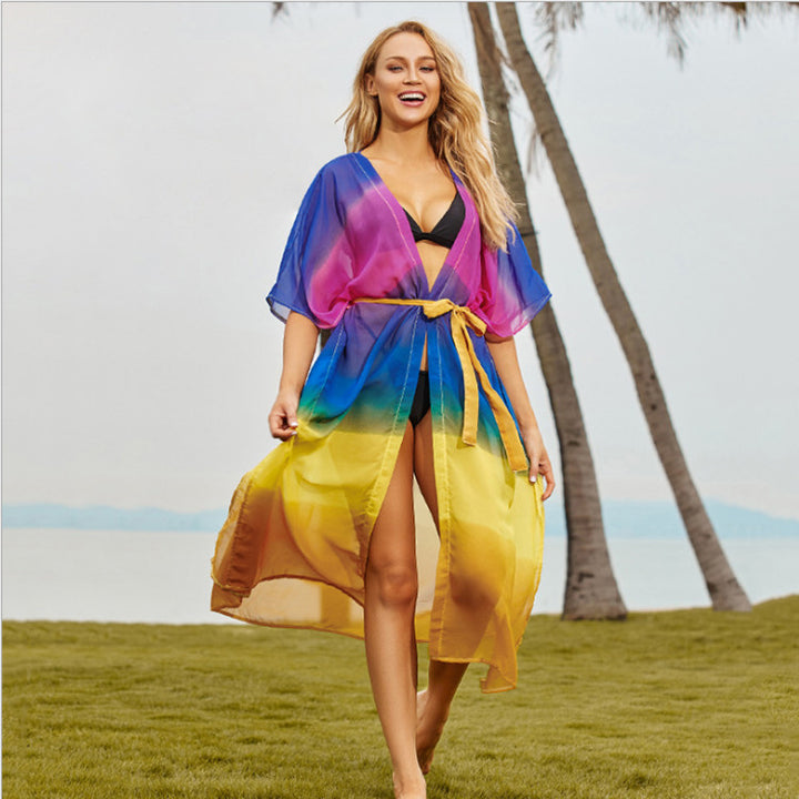 Dame Strandkimono med flydende chiffon og farverig gradient Stilla