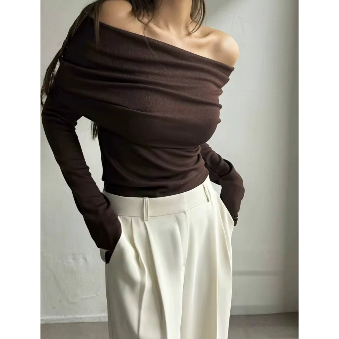 Stilla | Off Shoulder Draperet Langærmet Top