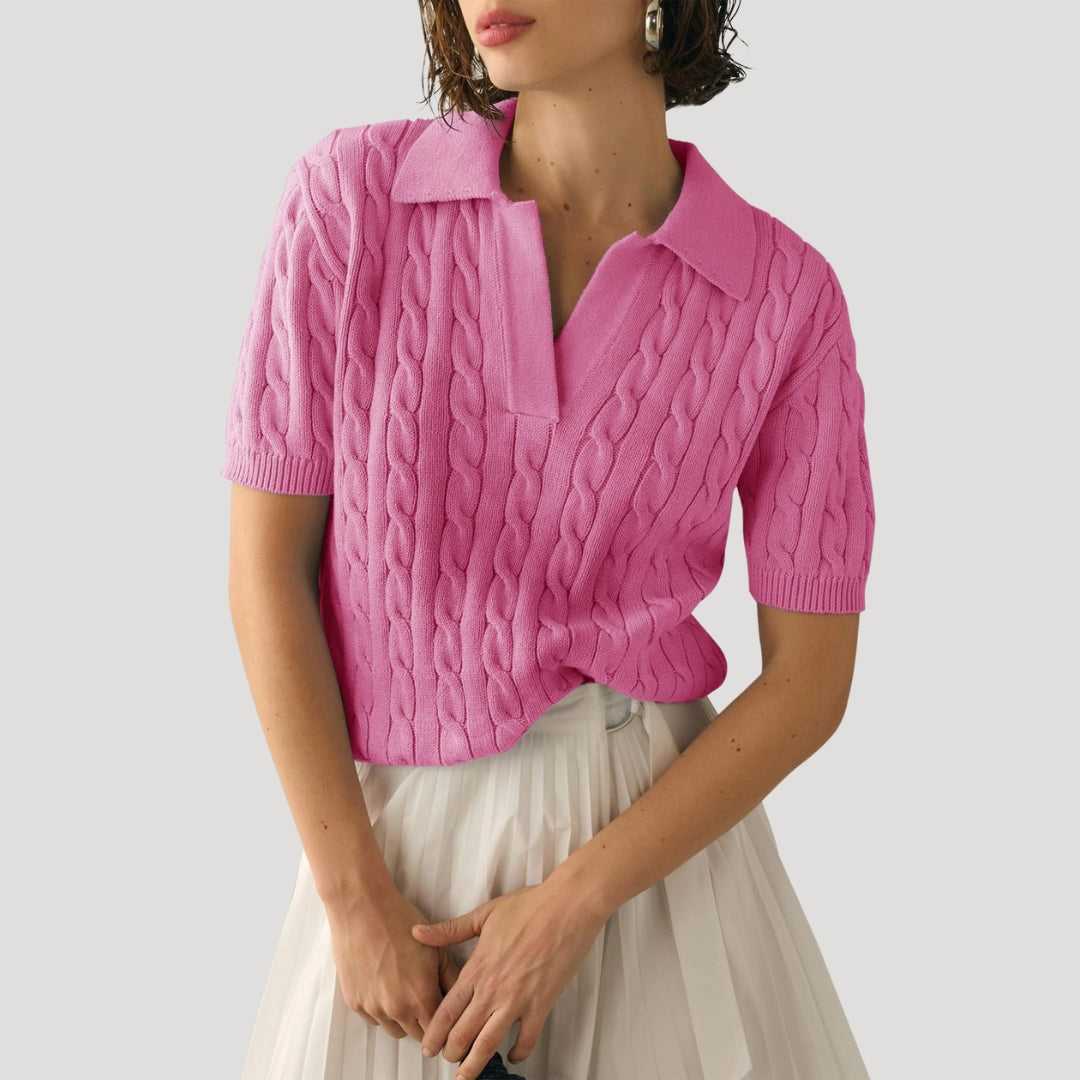 Stilla | Cable Knit Polo Kortærmet Trøje