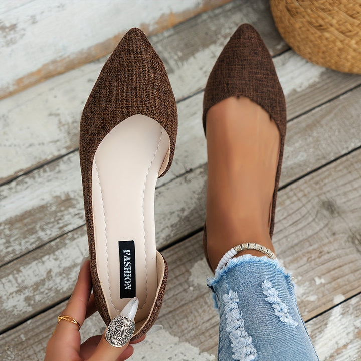 Stilla | Elegant Flad Tå Spids, Udskåret Side Tweed Slip on Sko