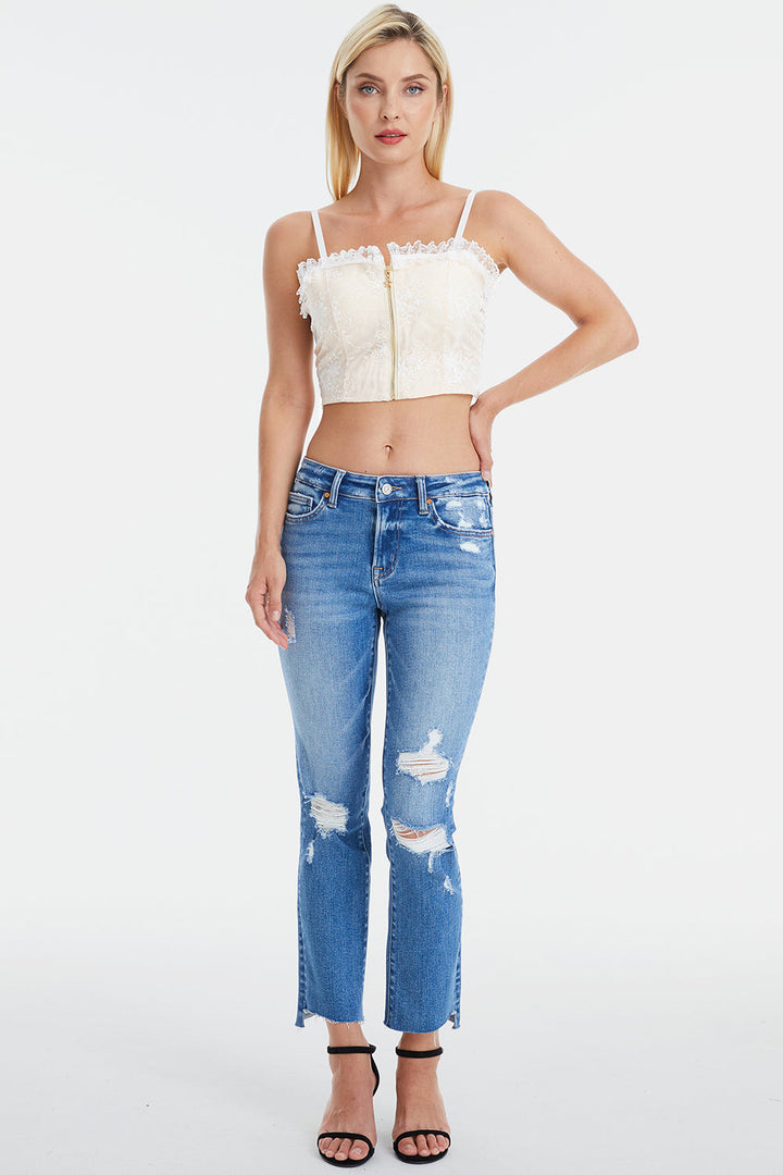 Stilla | Fuldlængde Mellem Talje Distressed Ripped Lige Jeans