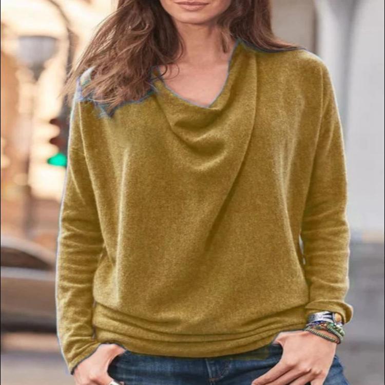 Dame afslappet sweater med elegant vandfaldudskæring og fint strik Stilla