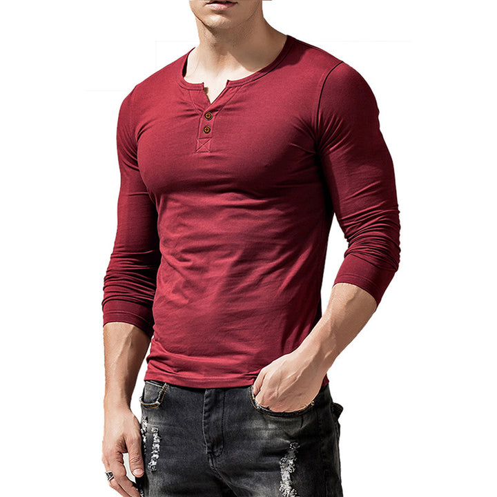 Herrer Langærmet Henley Skjorte med moderne Knapstribe-design Stilla