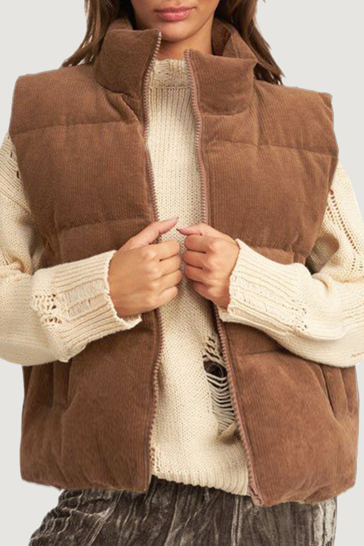Stilla | Gilet Damer Quilted Cordstof Med Lynlås