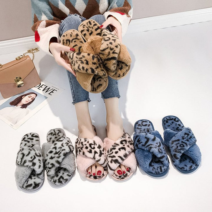 Dame Fuzzy Pantoletter med moderne Leopardskindsmønster Stilla