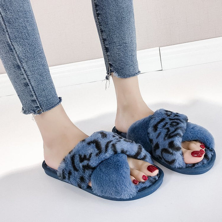 Dame Fuzzy Pantoletter med moderne Leopardskindsmønster Stilla