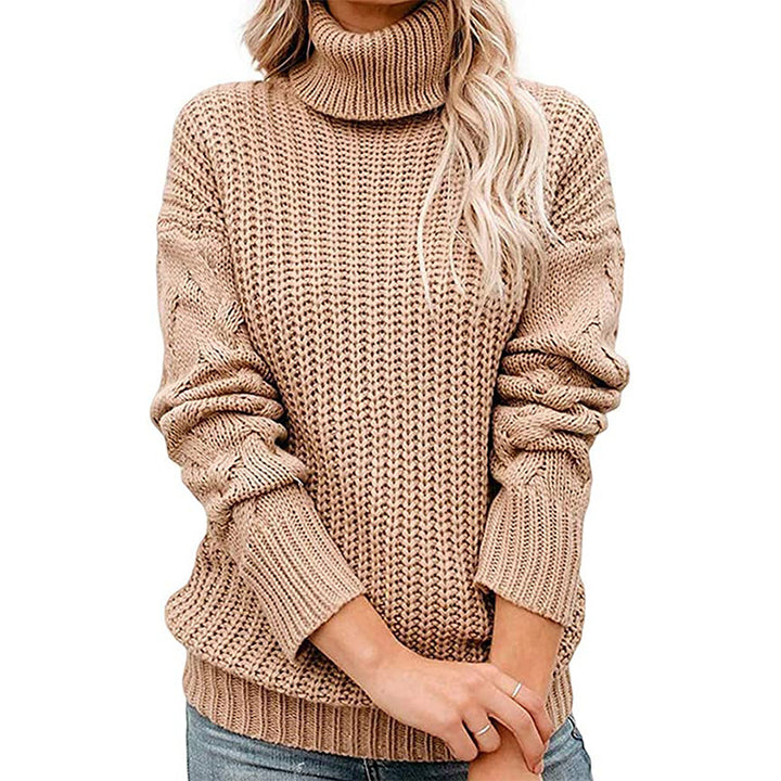 Dame strikpullover med høj krave og struktureret design Stilla