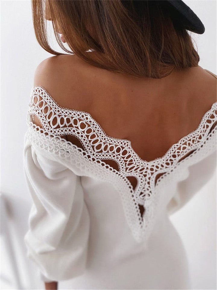 Stilla | Lace V-hals Lange Ærme Mini Trøje Kjole
