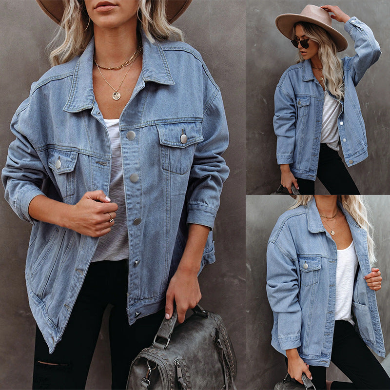 Kvinders afslappede denimjakke i oversized pasform med brystlommer Stilla