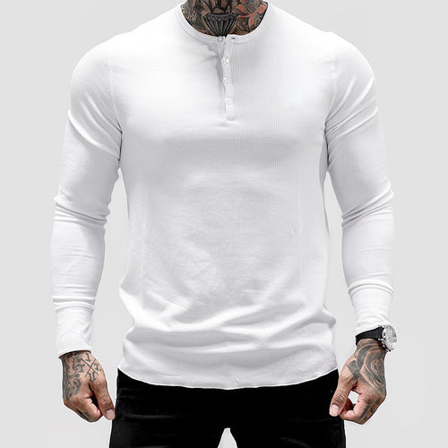 Herrer Langærmet Henley-shirt i åndbart bomuldsblanding Stilla