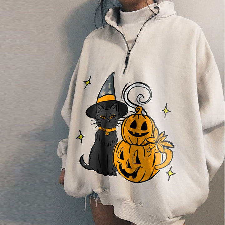 Damer casual sweatpullover med detaljeret Halloween-motiv Stilla