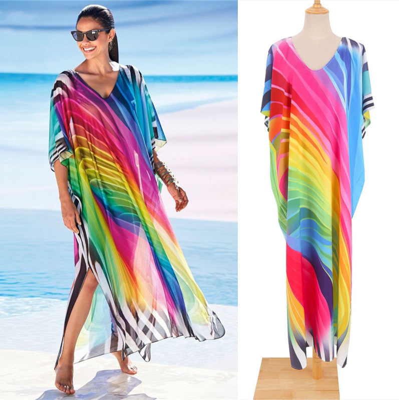 Dame Strandkaftan med moderne bølgemønster Stilla