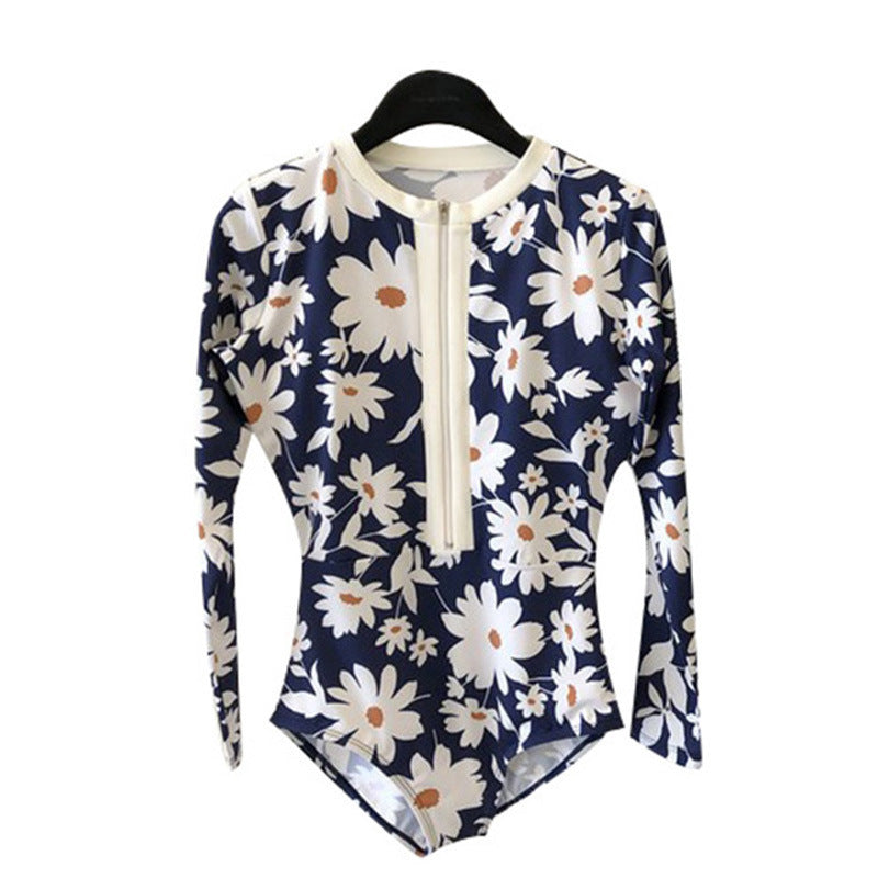 Dame Langærmet Floral Print Zip-Up Badedragt Stilla