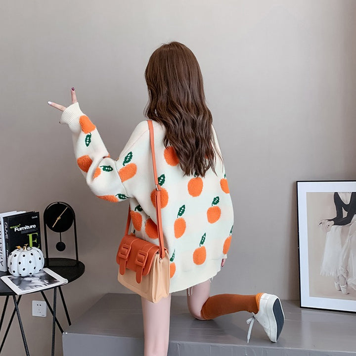 Dame Grafik Strikpullover med Frugtmotiv Stilla
