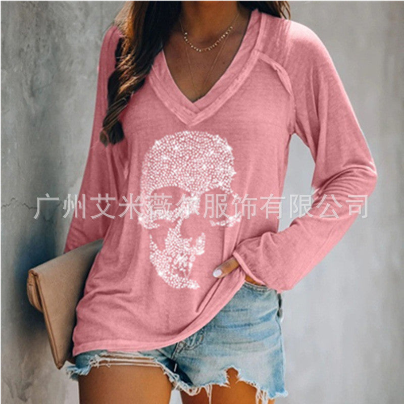 Stilla | Casual Lange Ærmer Pullover Dyb V-Hals T-shirt