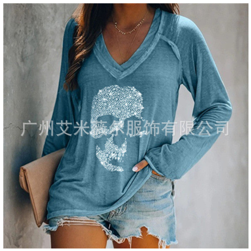 Stilla | Casual Lange Ærmer Pullover Dyb V-Hals T-shirt