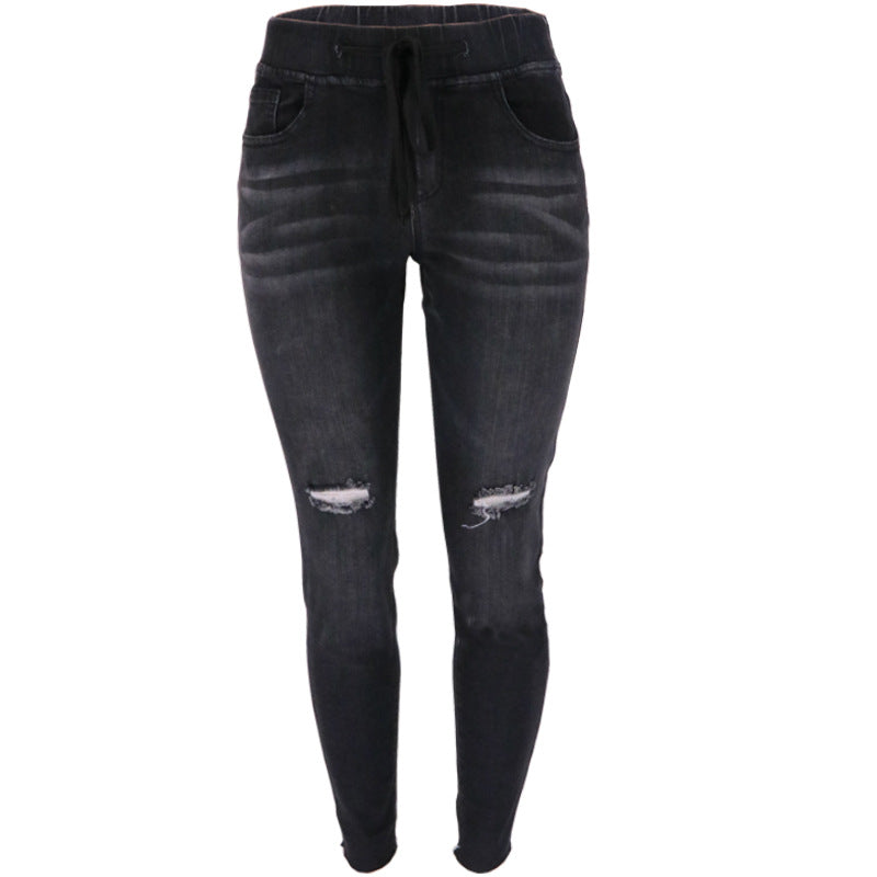 Dame joggingjeans med elastisk talje og fashionable ripped-detaljer Stilla