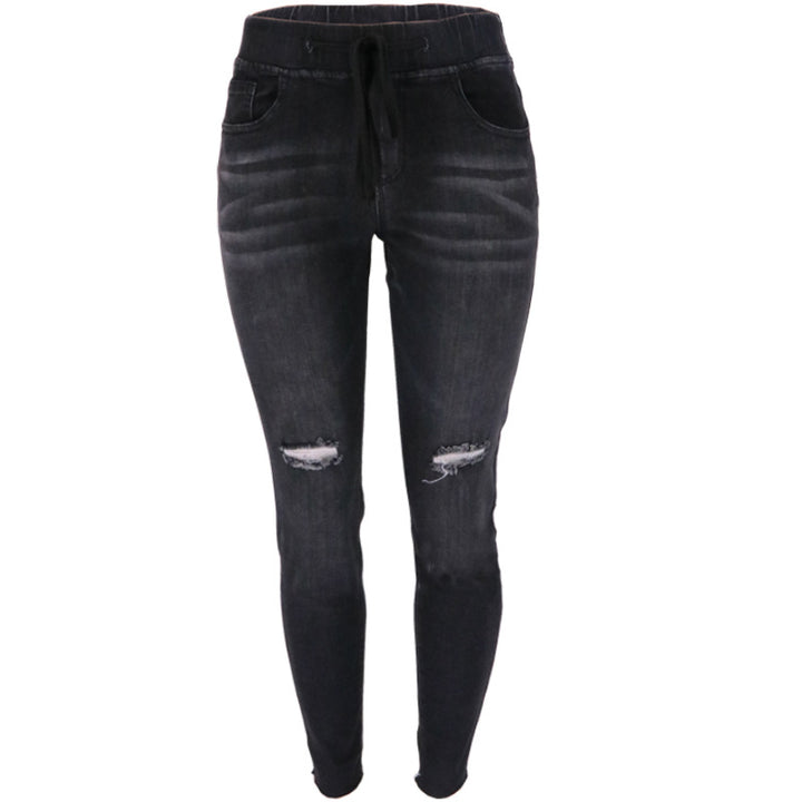 Dame joggingjeans med elastisk talje og fashionable ripped-detaljer Stilla