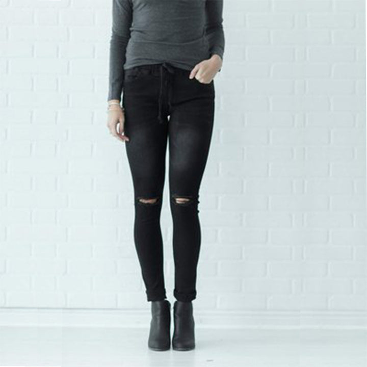 Dame joggingjeans med elastisk talje og fashionable ripped-detaljer Stilla
