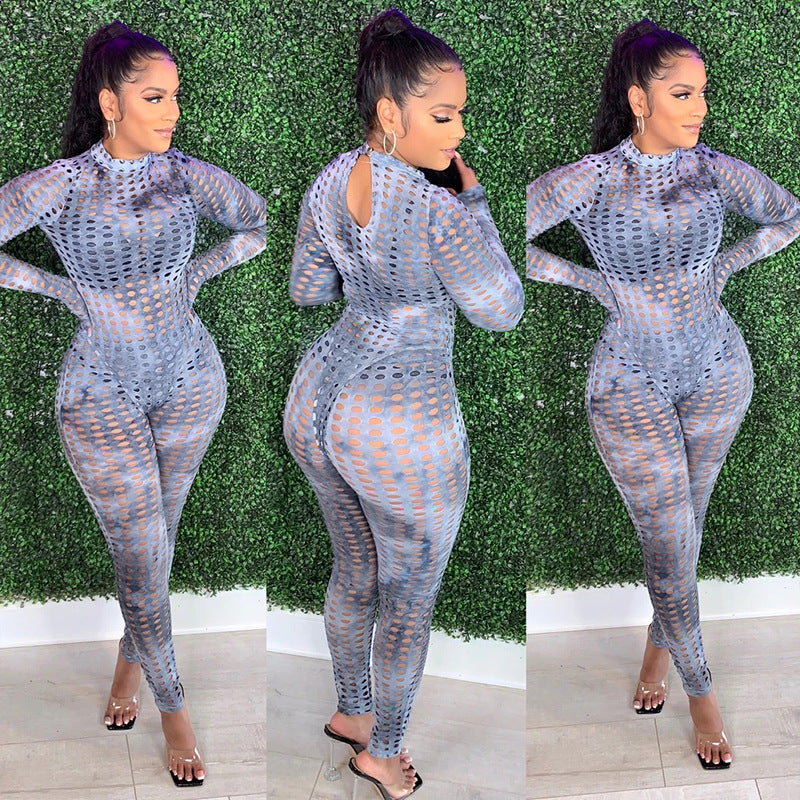 Dame Sporty bodysuit med fashionabel netdesign og høj krave Stilla