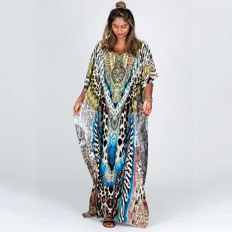 Dame Maxi-Kaftan med kunstnerisk mønster og elegant silhuet Stilla