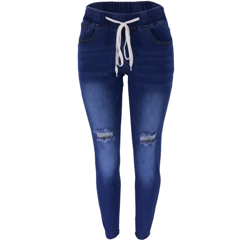 Dame joggingjeans med elastisk talje og fashionable ripped-detaljer Stilla